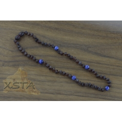 Teething amber necklace with lapis lazuli beads